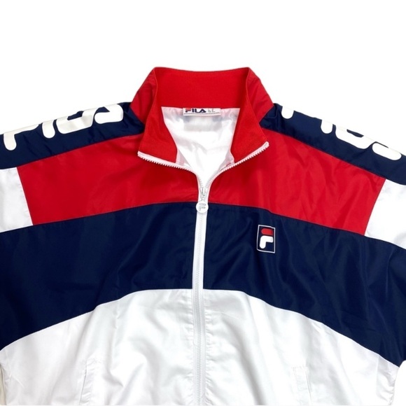 FILA Color-Block Large Logo Oversized Tennis Windbreaker Jacket In Blue, White - Picture 3 of 6